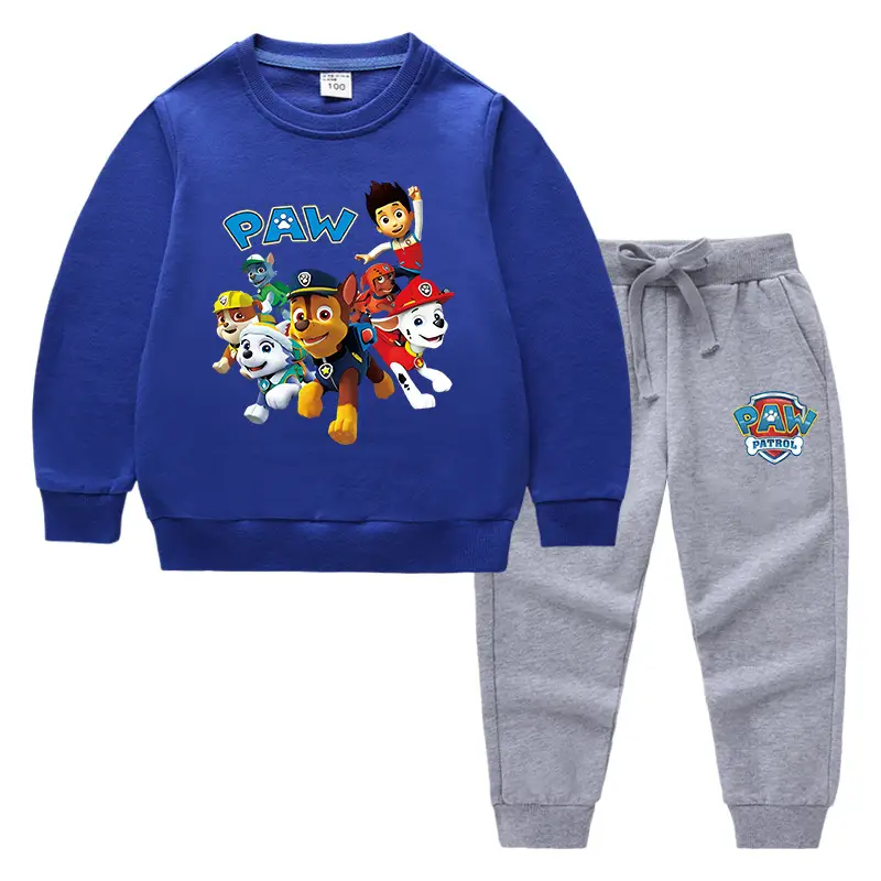 PAW-themed Cotton Kids Sweatshirt & Trouser Set Light Blue - Image 4