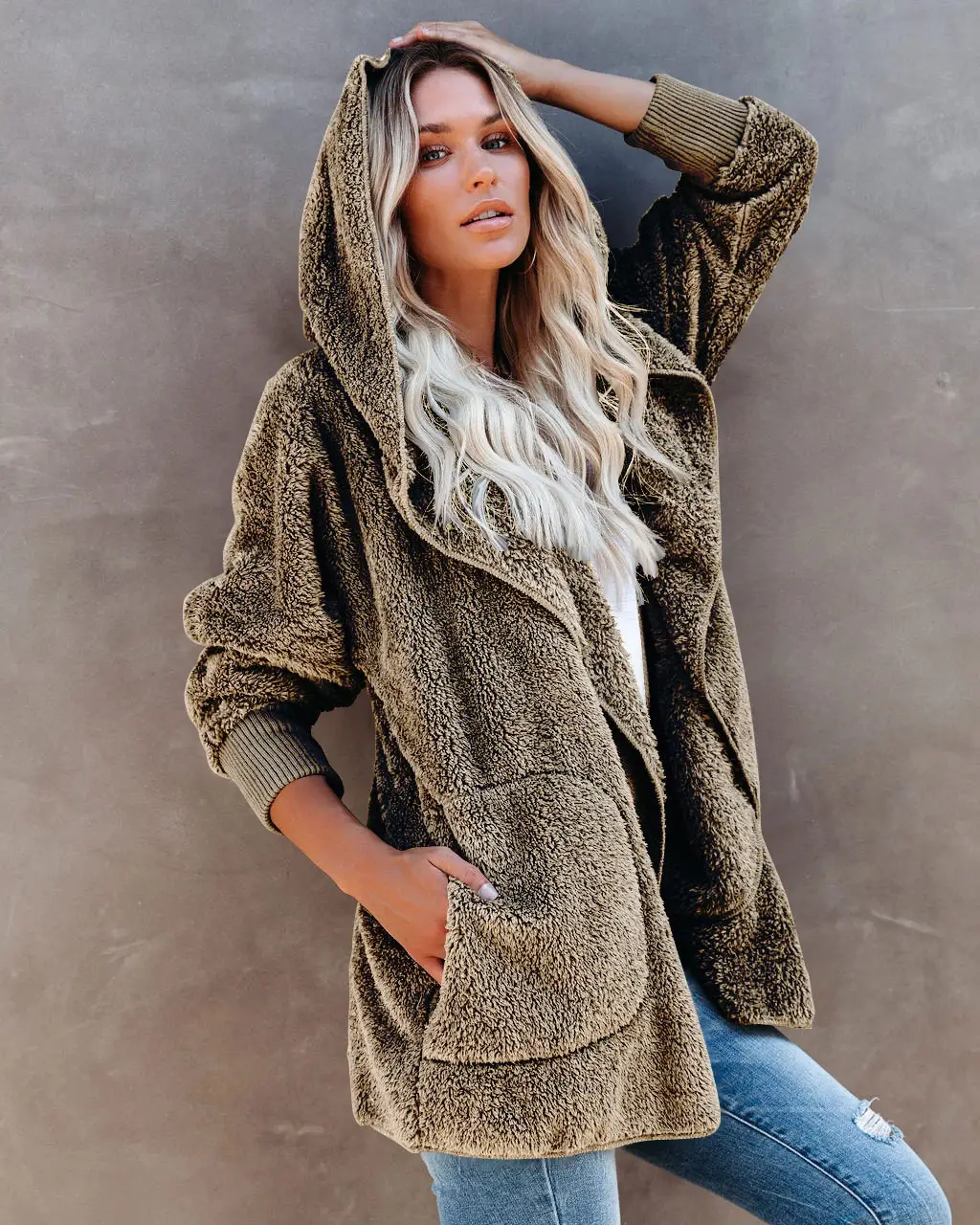 2022 Women's Long Sleeve Hooded Plush Cardigan Jacket — feature 12