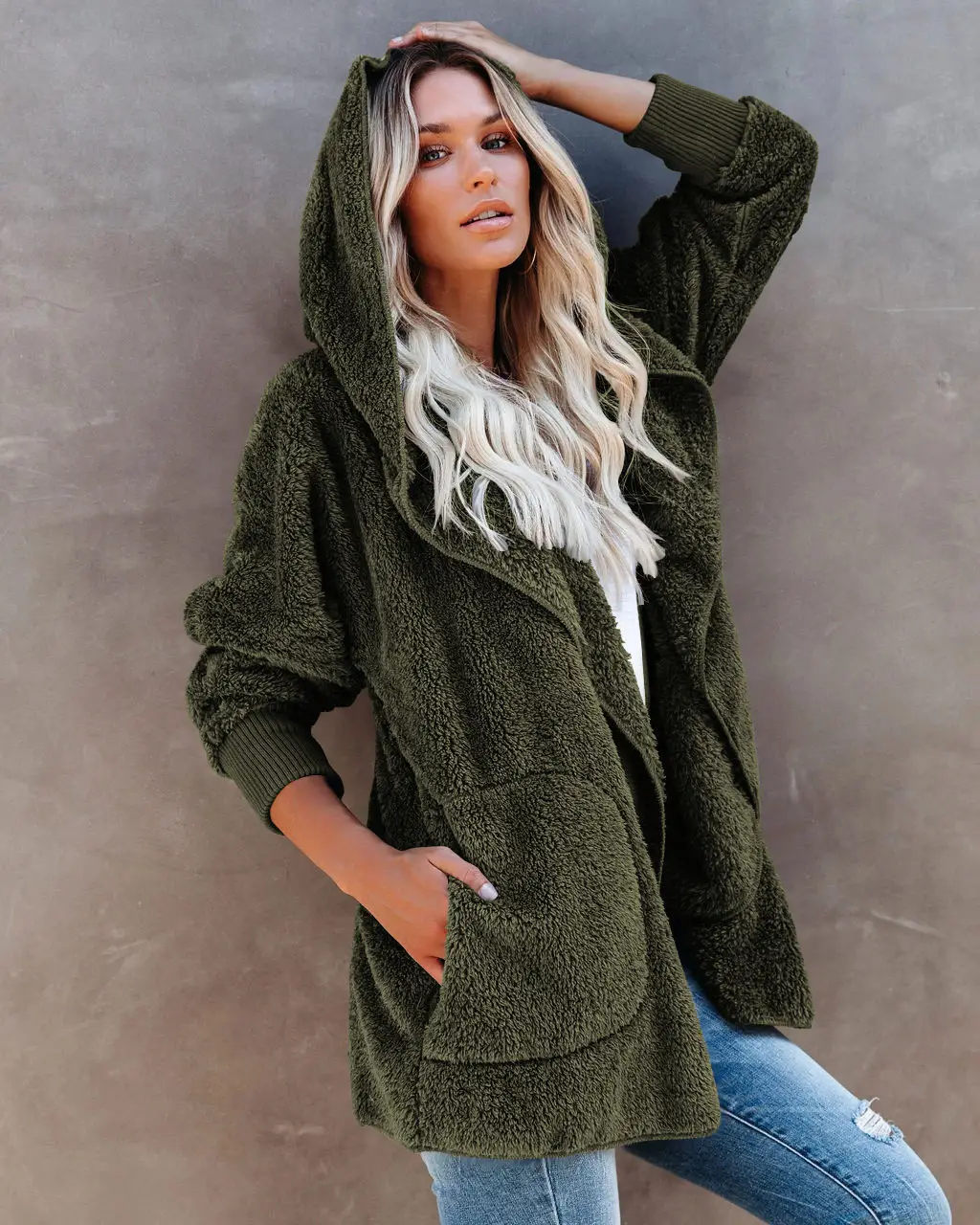 2022 Women's Long Sleeve Hooded Plush Cardigan Jacket — feature 20