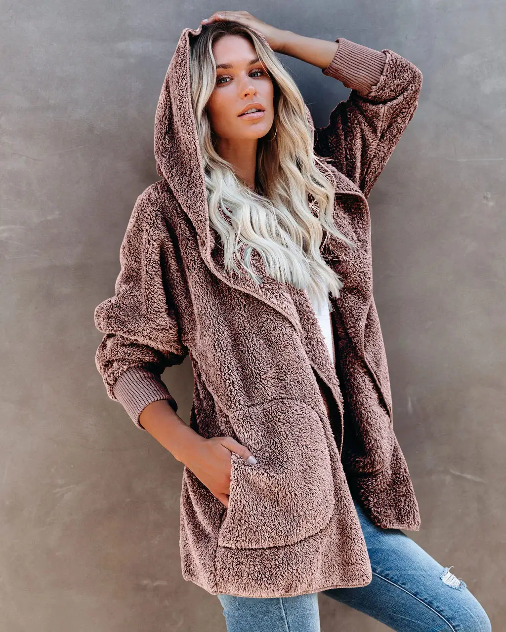 2022 Women's Long Sleeve Hooded Plush Cardigan Jacket — feature 24