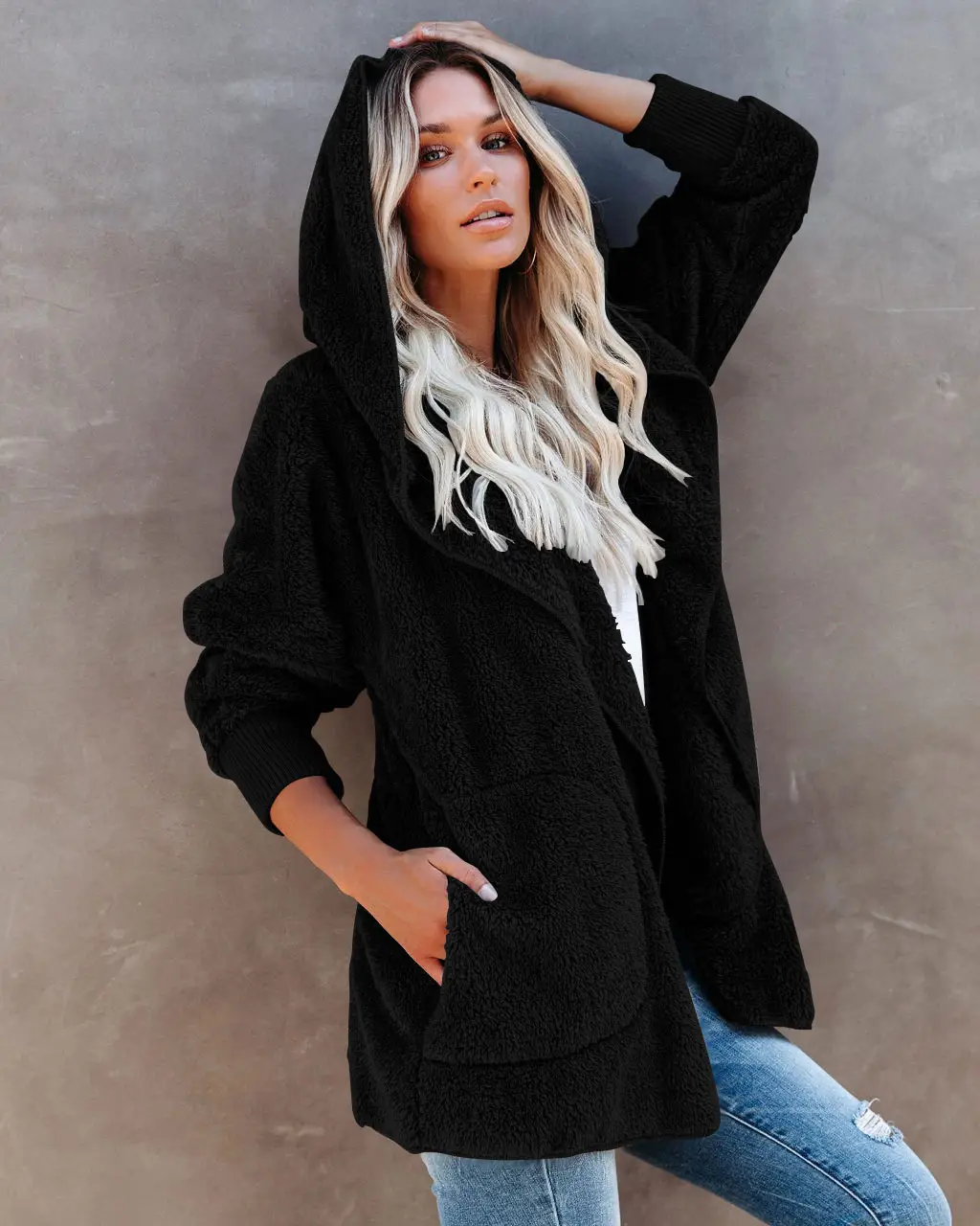 2022 Women's Long Sleeve Hooded Plush Cardigan Jacket — feature 4