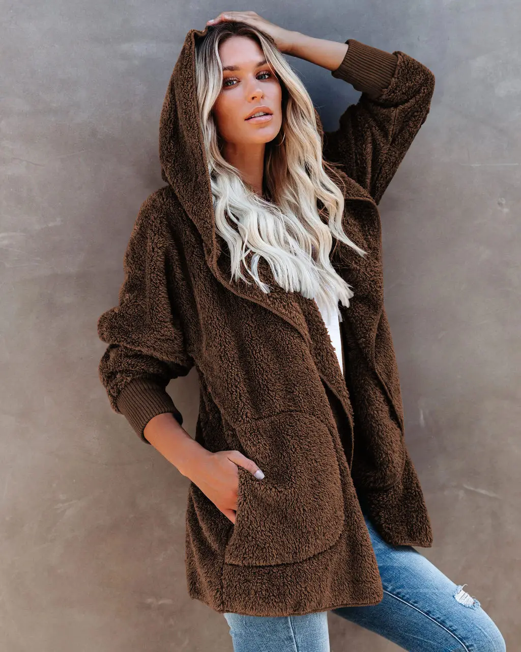 2022 Women's Long Sleeve Hooded Plush Cardigan Jacket — feature 40
