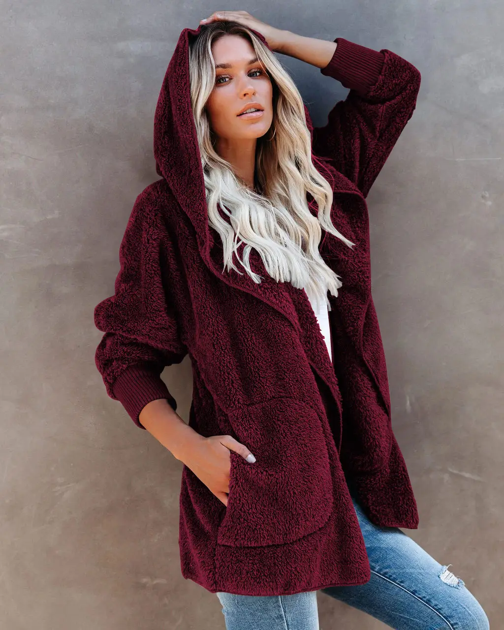 2022 Women's Long Sleeve Hooded Plush Cardigan Jacket — feature 8
