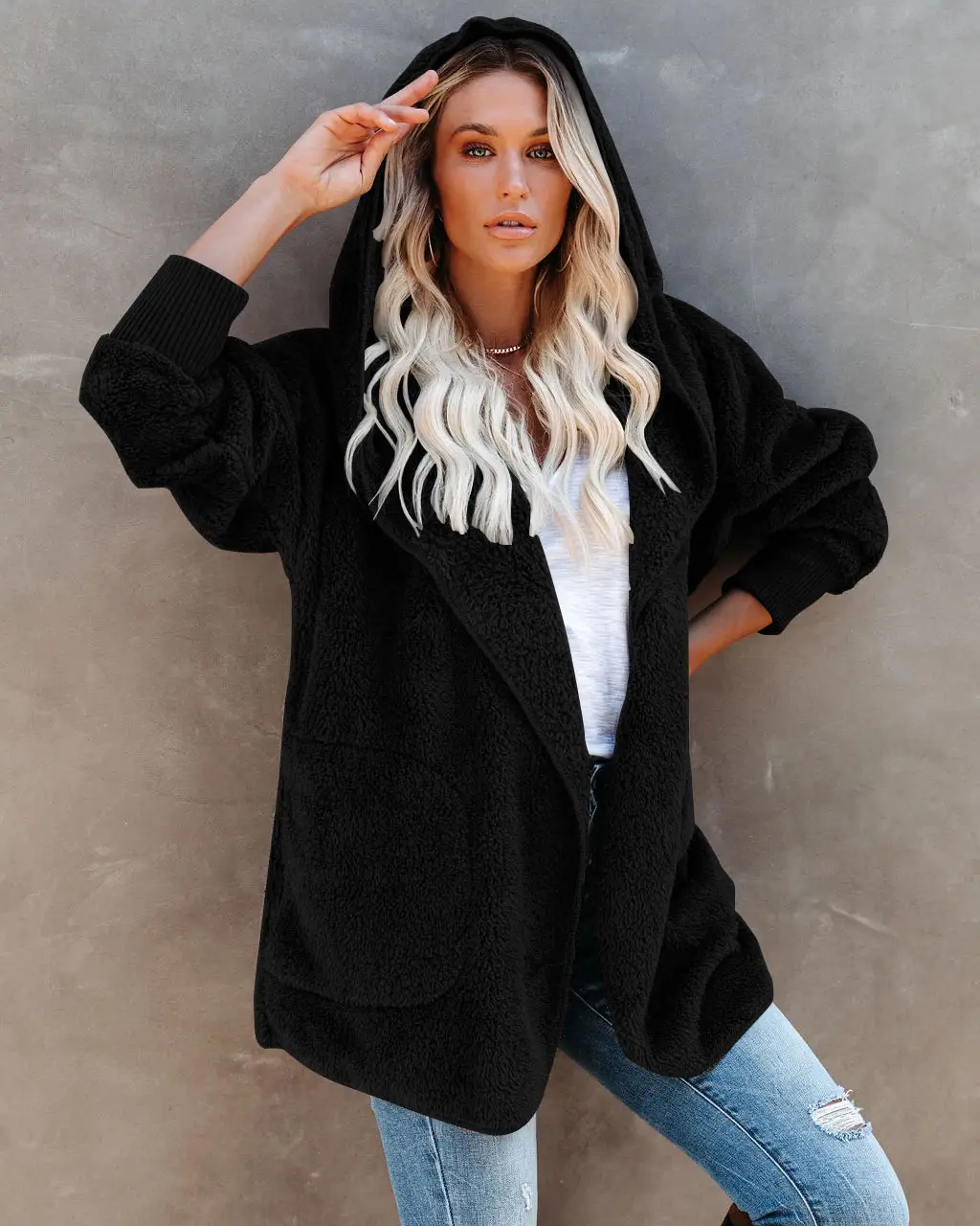 2022 Women's Long Sleeve Hooded Plush Cardigan Jacket — feature 3