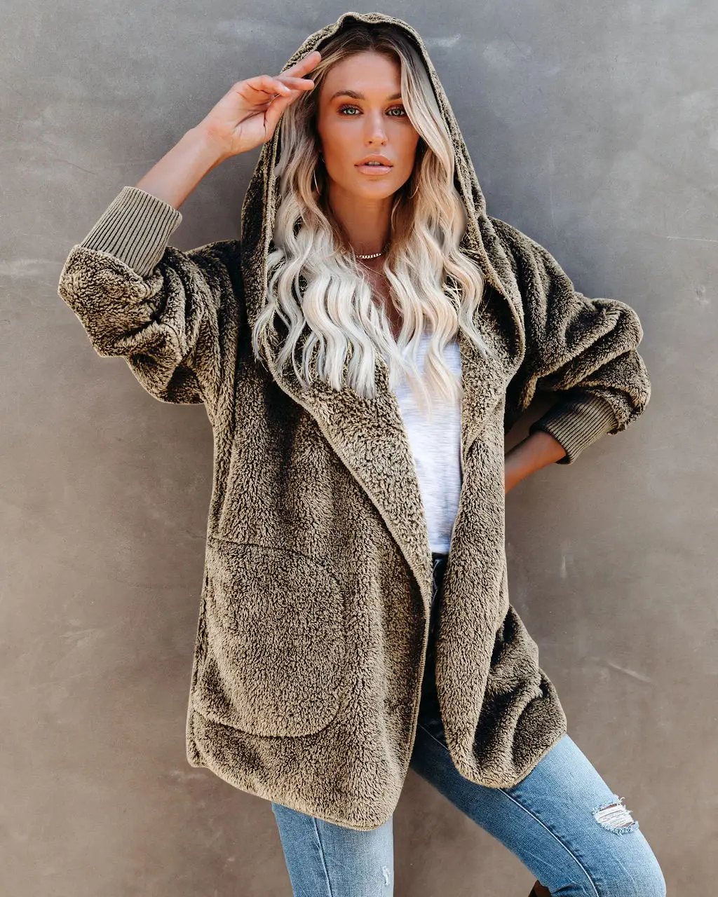 2022 Women's Long Sleeve Hooded Plush Cardigan Jacket - Image 3