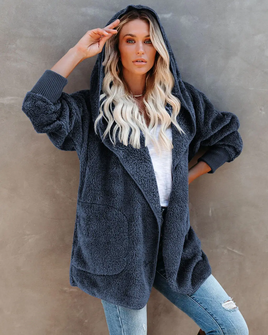 2022 Women's Long Sleeve Hooded Plush Cardigan Jacket - Image 4
