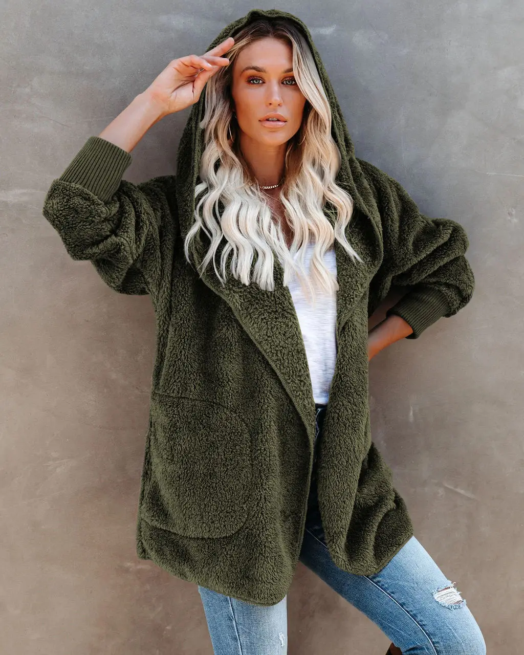 2022 Women's Long Sleeve Hooded Plush Cardigan Jacket - Image 5