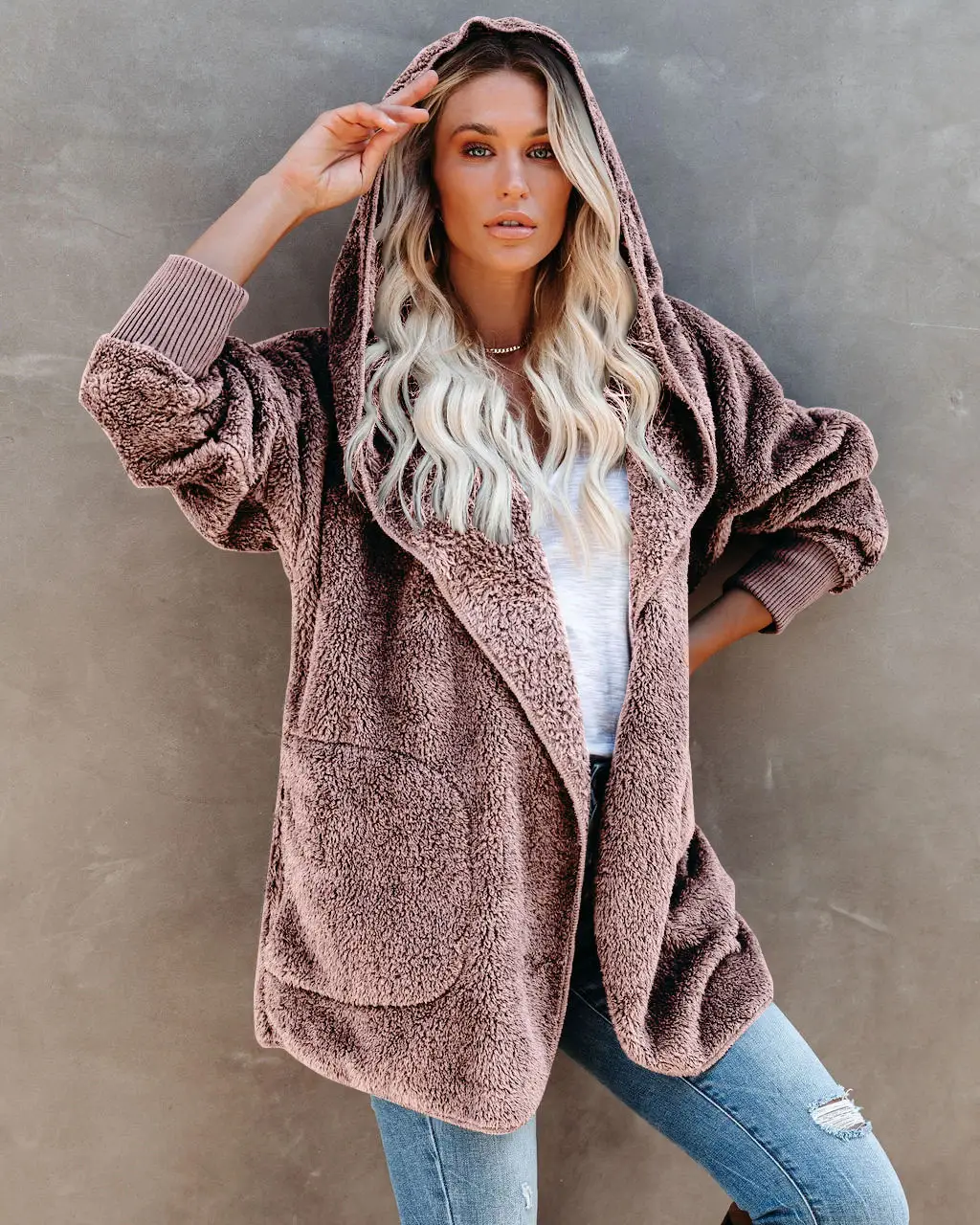 2022 Women's Long Sleeve Hooded Plush Cardigan Jacket - Image 6