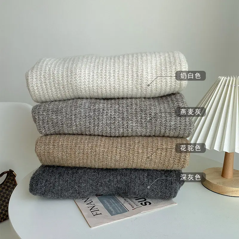Women V-neck Pullover Sweater Brown Knitted Loose Autumn Winter — feature 1