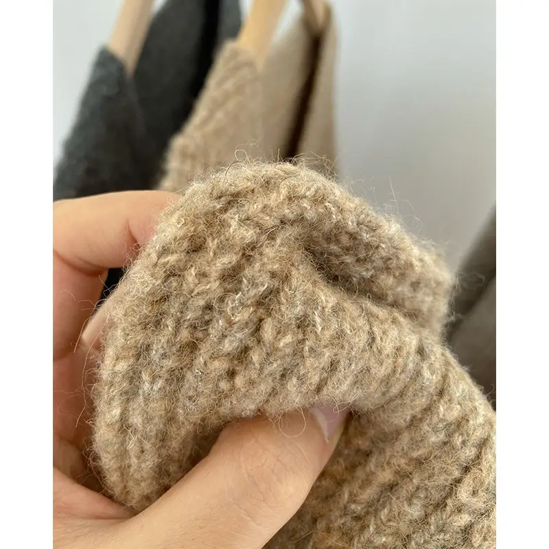 Women V-neck Pullover Sweater Brown Knitted Loose Autumn Winter — feature 3