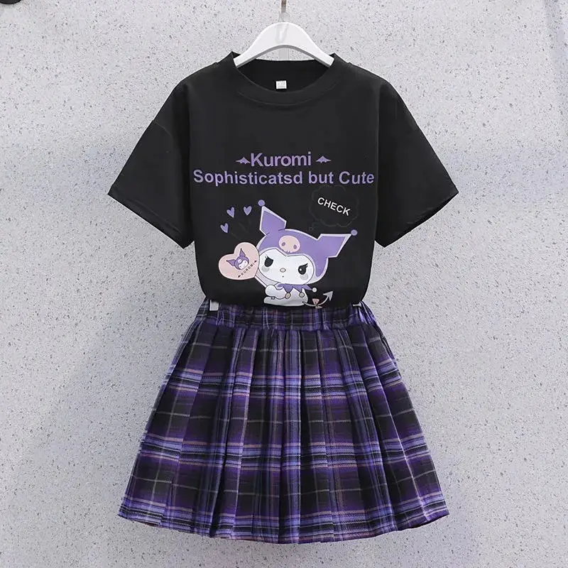 Girls Kurumi Graphic Pleated Skirt Suit Black Purple