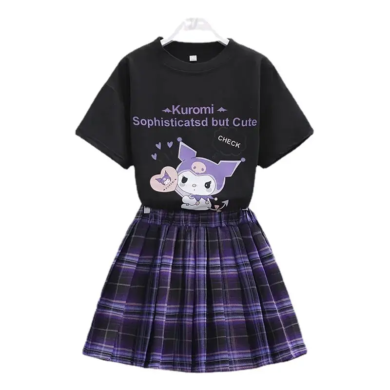 Girls Kurumi Graphic Pleated Skirt Suit Black Purple