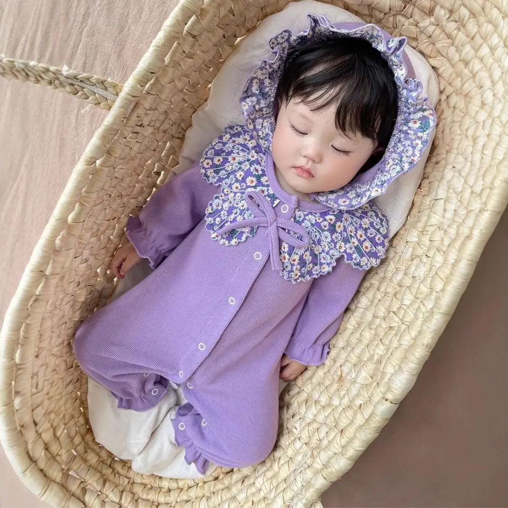 Baby Purple Floral Jumpsuit Spring Autumn Outfit - Image 6