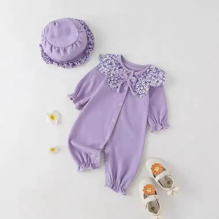 Baby Purple Floral Jumpsuit Spring Autumn Outfit - Image 7