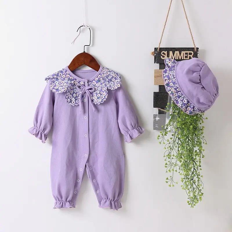 Baby Purple Floral Jumpsuit Spring Autumn Outfit - Image 8