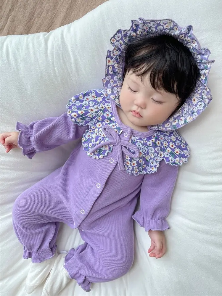 Baby Purple Floral Jumpsuit Spring Autumn Outfit - Image 2
