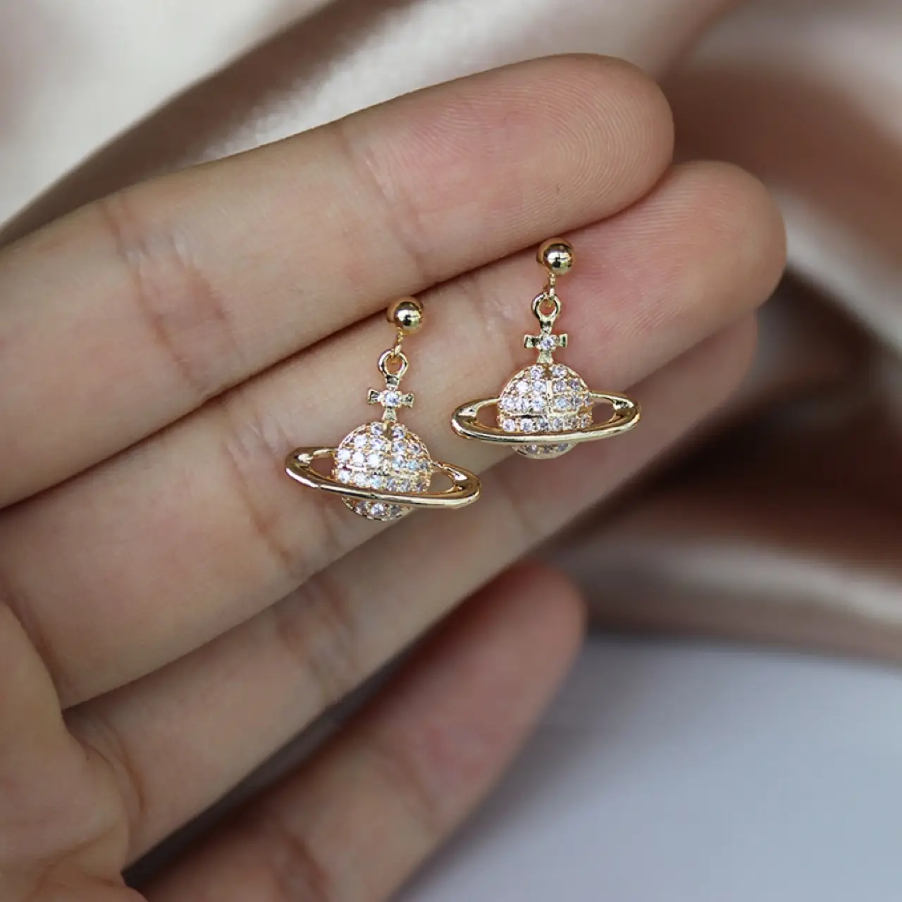 Saturn Controlled Micro Diamond White Zircon Earrings for Women — feature 10