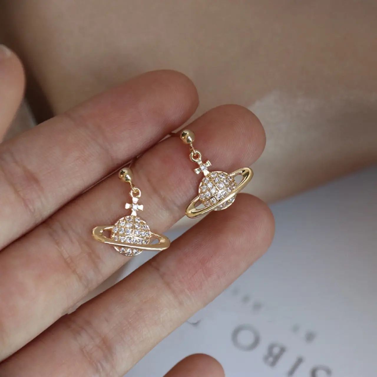 Saturn Controlled Micro Diamond White Zircon Earrings for Women — feature 6