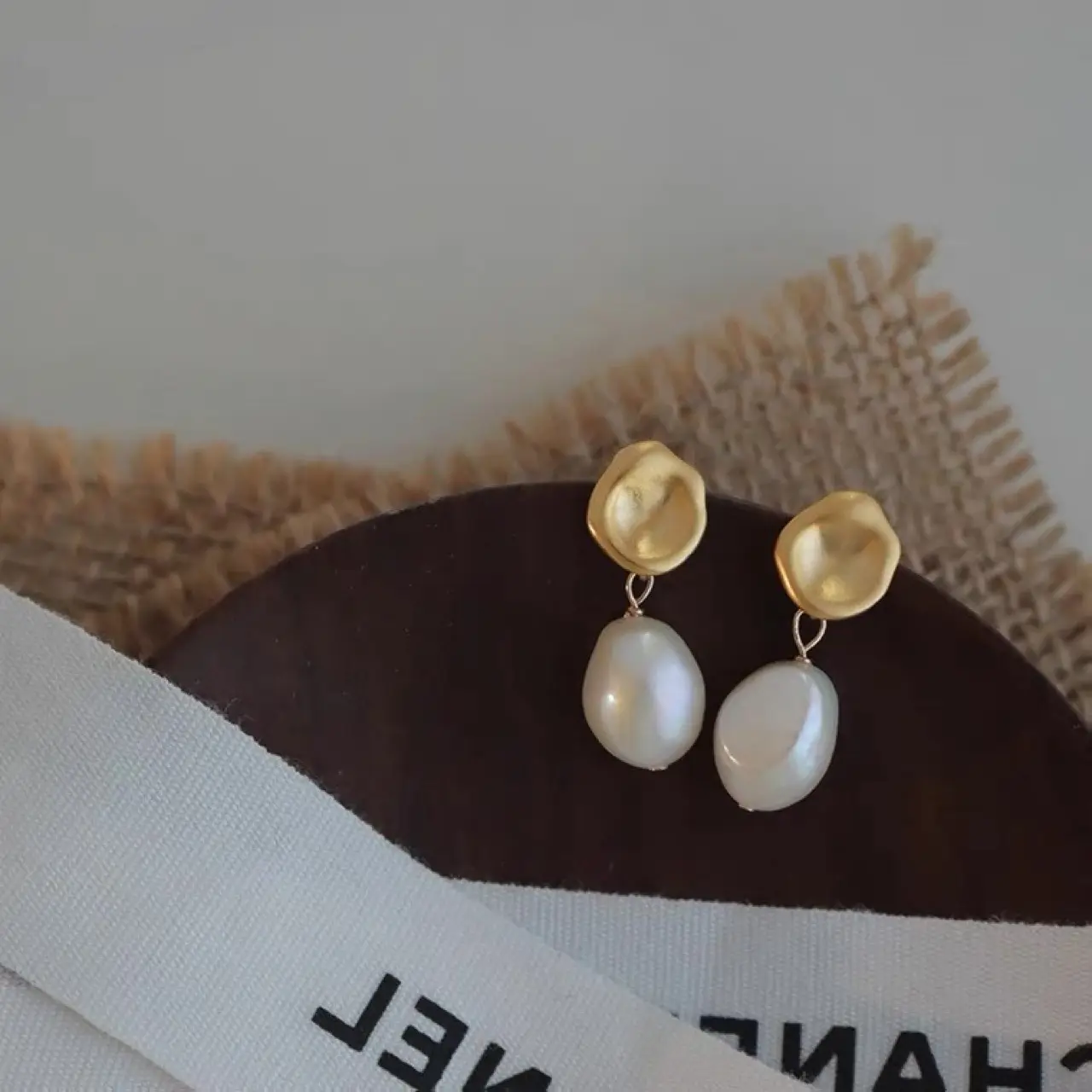 Natural Pearl Earrings with Gold Plated Needle Design