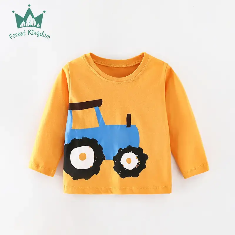 Children's Cotton T-Shirt Blue Tractor Design Long Sleeve Boys - Image 2