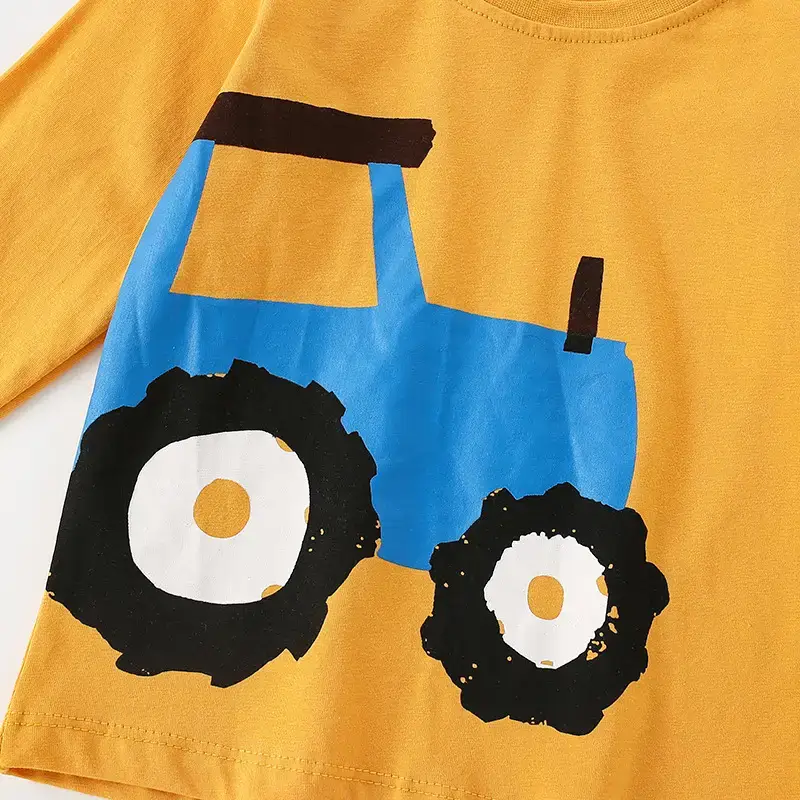 Children's Cotton T-Shirt Blue Tractor Design Long Sleeve Boys - Image 4