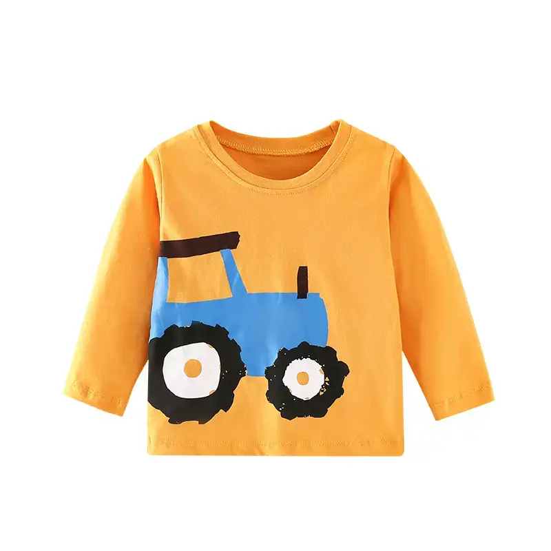 Children's Cotton T-Shirt Blue Tractor Design Long Sleeve Boys - Image 6
