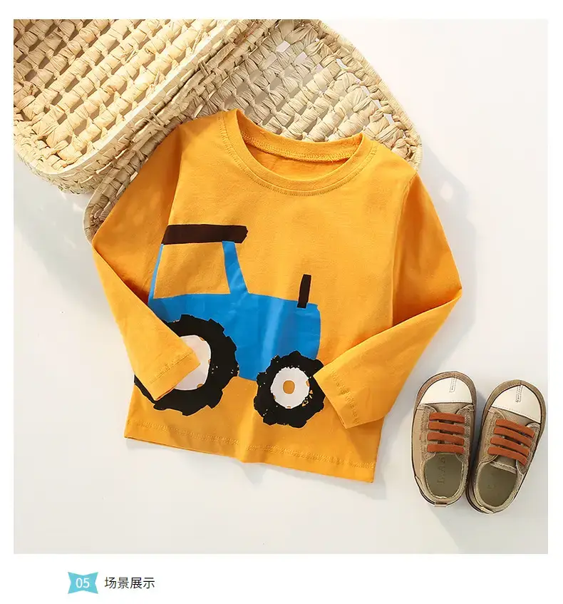 Children's Cotton T-Shirt Blue Tractor Design Long Sleeve Boys — feature 10