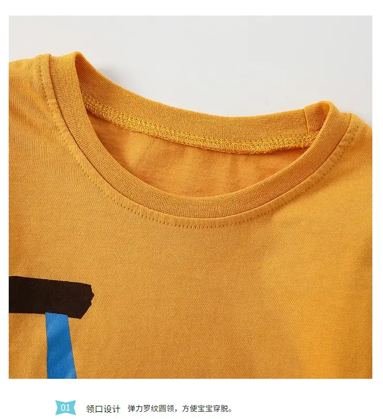 Children's Cotton T-Shirt Blue Tractor Design Long Sleeve Boys — feature 6