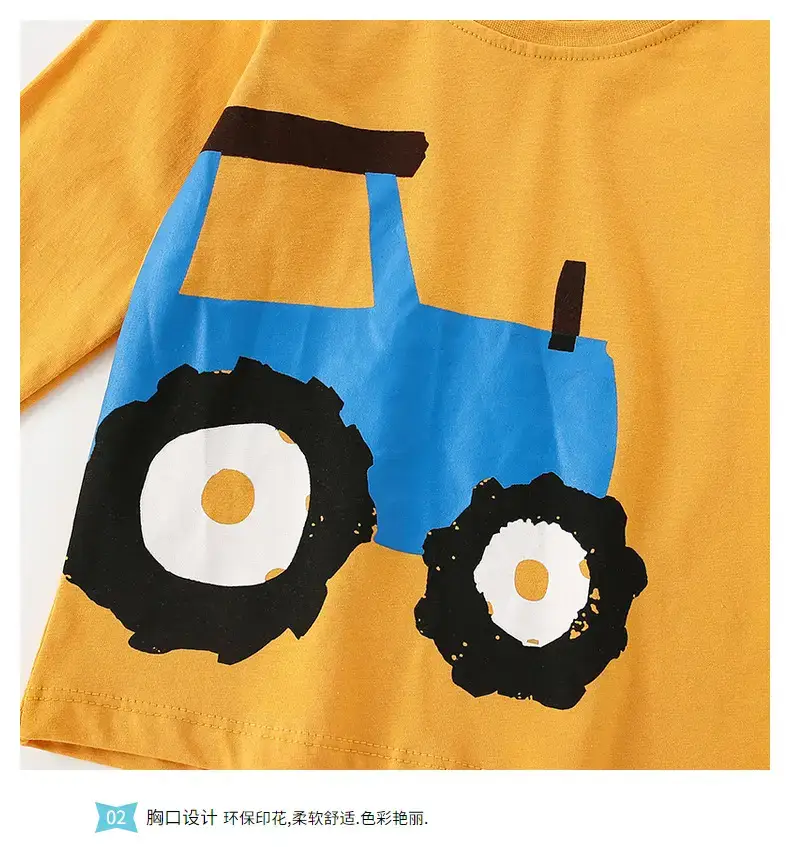 Children's Cotton T-Shirt Blue Tractor Design Long Sleeve Boys — feature 7