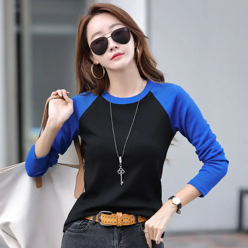 Women Raglan Sleeve T-Shirt Grey Black Spring Fall Korean Style