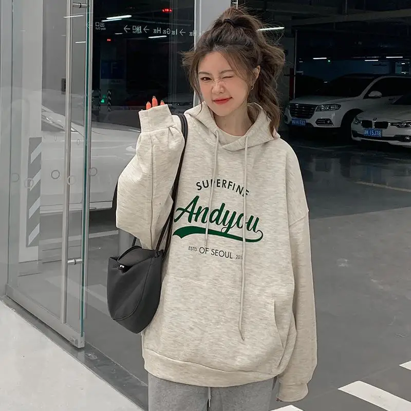 Women Oversize Hoodie Sweatshirt Grey Anyou Print - Image 4