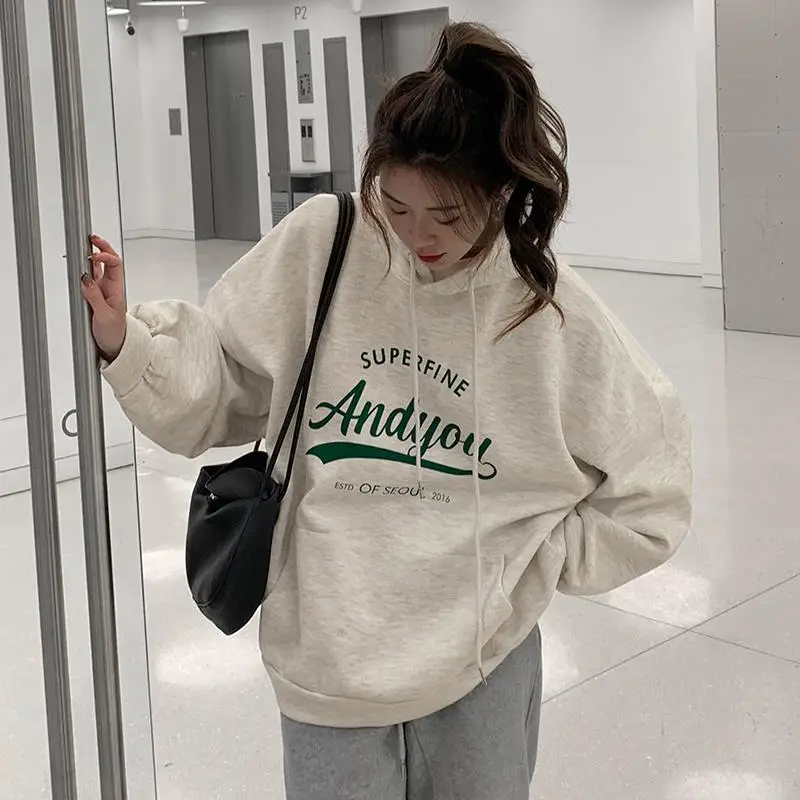 Women Oversize Hoodie Sweatshirt Grey Anyou Print - Image 6