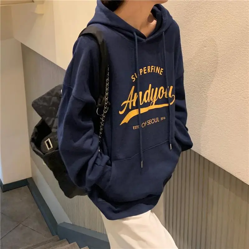 Women Oversize Hoodie Sweatshirt Grey Anyou Print — feature 14