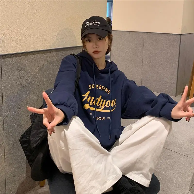 Women Oversize Hoodie Sweatshirt Grey Anyou Print — feature 16