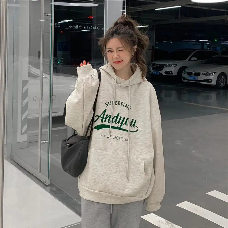 Women Oversize Hoodie Sweatshirt Grey Anyou Print — feature 18