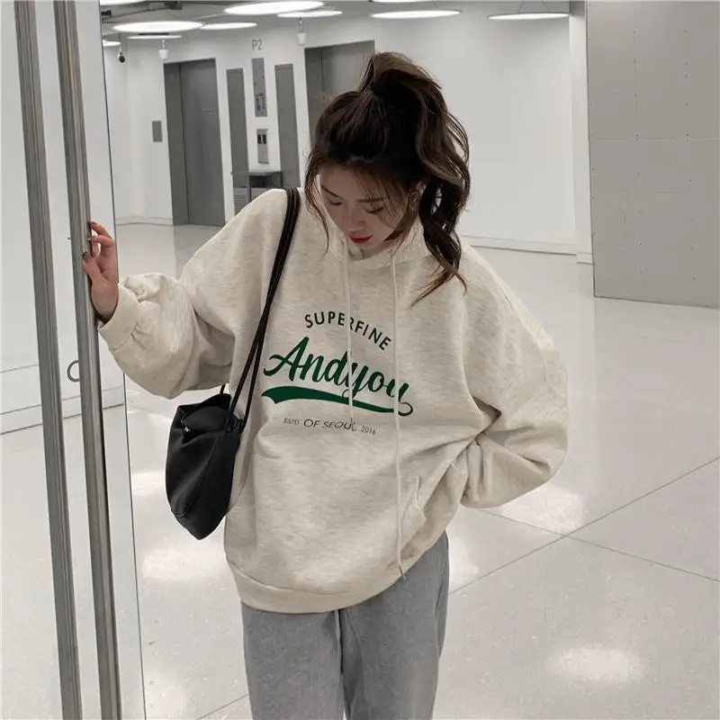 Women Oversize Hoodie Sweatshirt Grey Anyou Print — feature 19