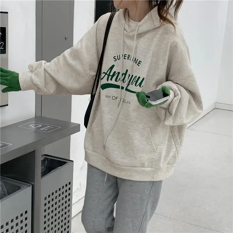 Women Oversize Hoodie Sweatshirt Grey Anyou Print — feature 23