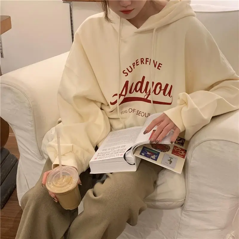Women Oversize Hoodie Sweatshirt Grey Anyou Print — feature 6
