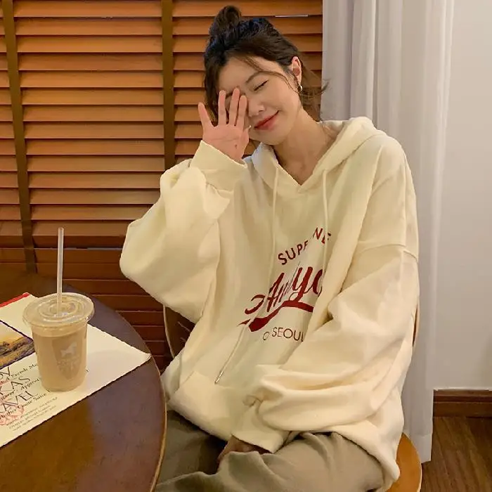 Women Oversize Hoodie Sweatshirt Grey Anyou Print - Image 3