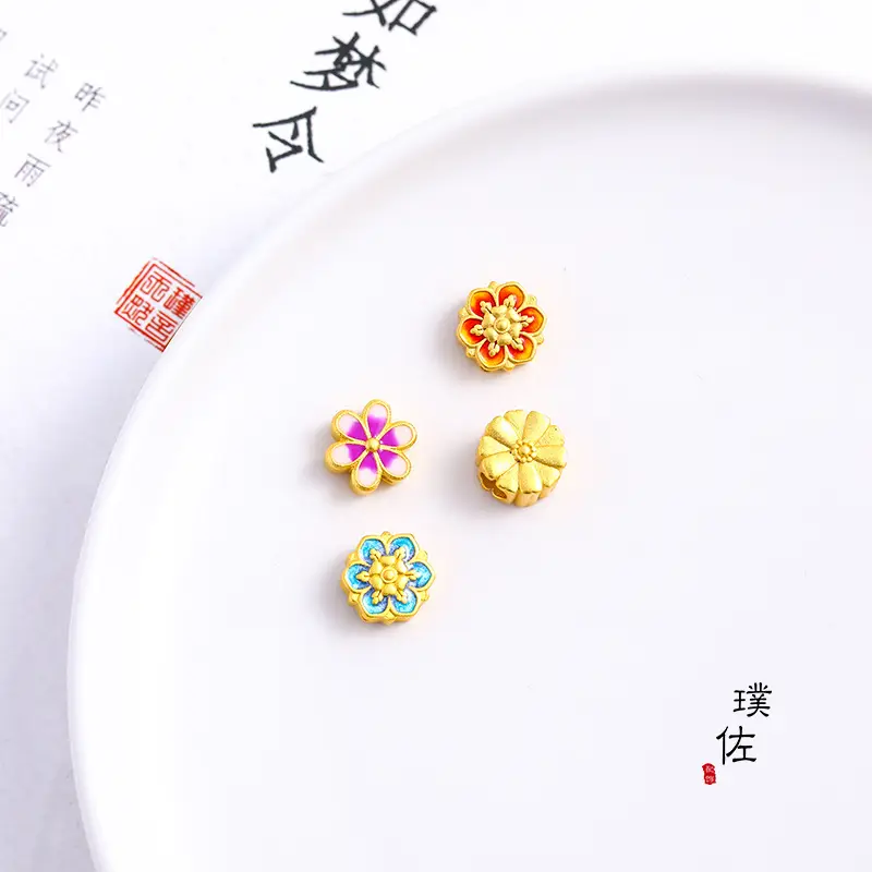 Vietnamese Gold Enamel Sunflower Beads Bracelet - Image 10