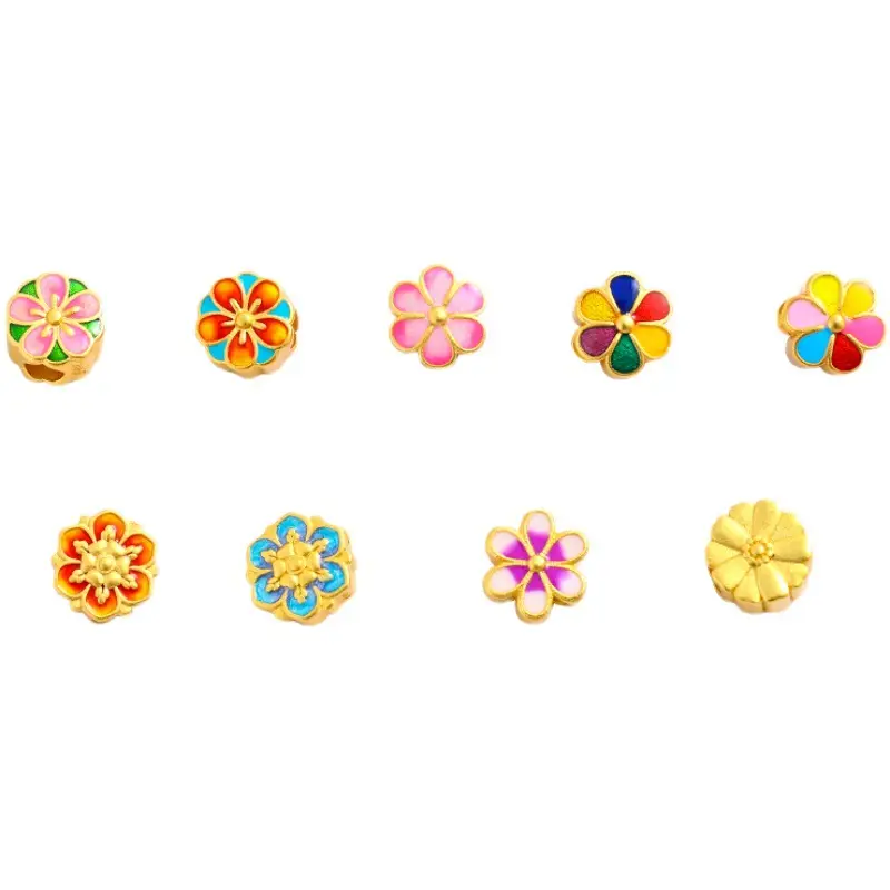 Vietnamese Gold Enamel Sunflower Beads Bracelet - Image 11