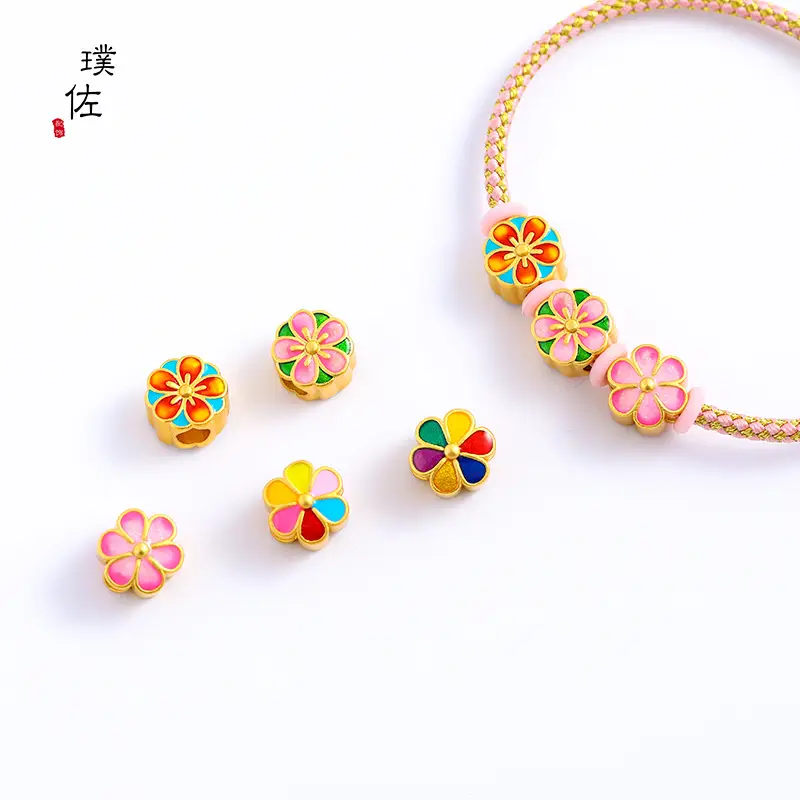 Vietnamese Gold Enamel Sunflower Beads Bracelet — feature 3