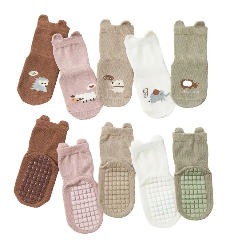 Brown Non-Slip Cartoon Toddler Socks Mid-Tube - Image 10