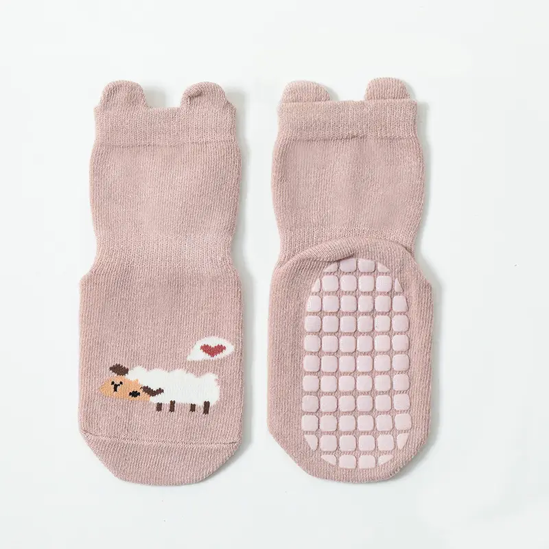 Brown Non-Slip Cartoon Toddler Socks Mid-Tube - Image 2