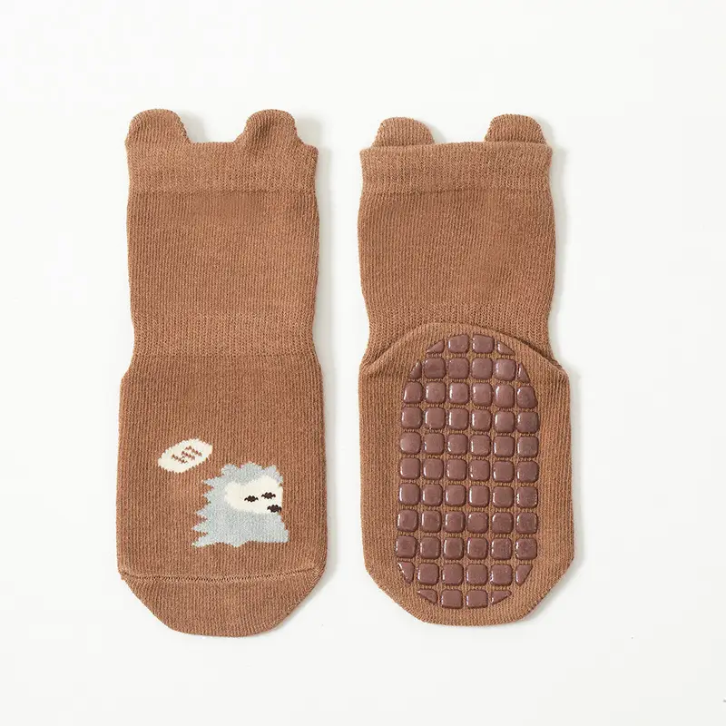 Brown Non-Slip Cartoon Toddler Socks Mid-Tube - Image 3