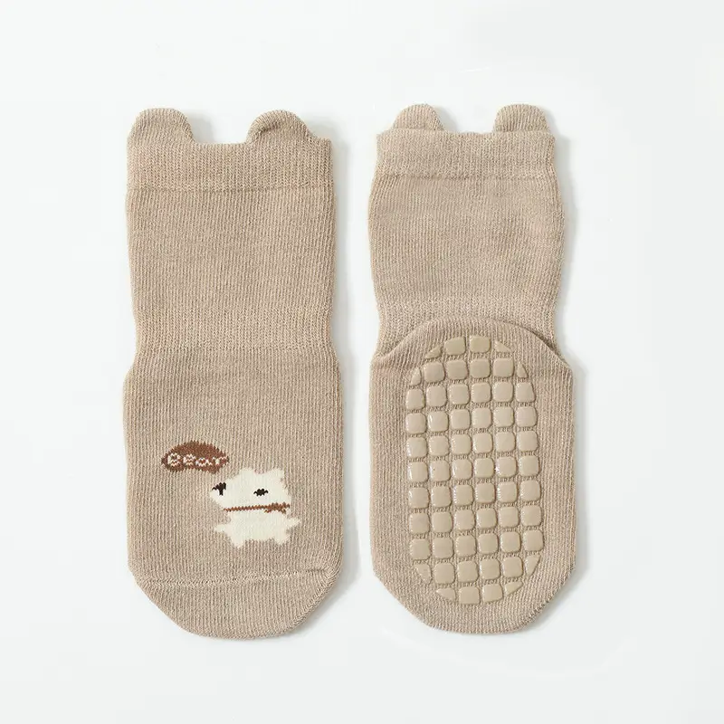 Brown Non-Slip Cartoon Toddler Socks Mid-Tube - Image 4