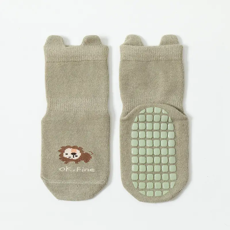 Brown Non-Slip Cartoon Toddler Socks Mid-Tube - Image 5