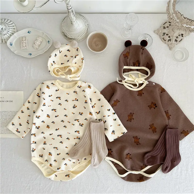 Brown Floral Baby Suit for 0-2 Years Cotton