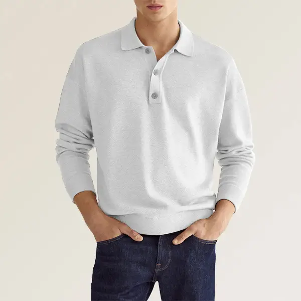 Men's 2022 Polo Shirt V Neck Button Long Sleeve