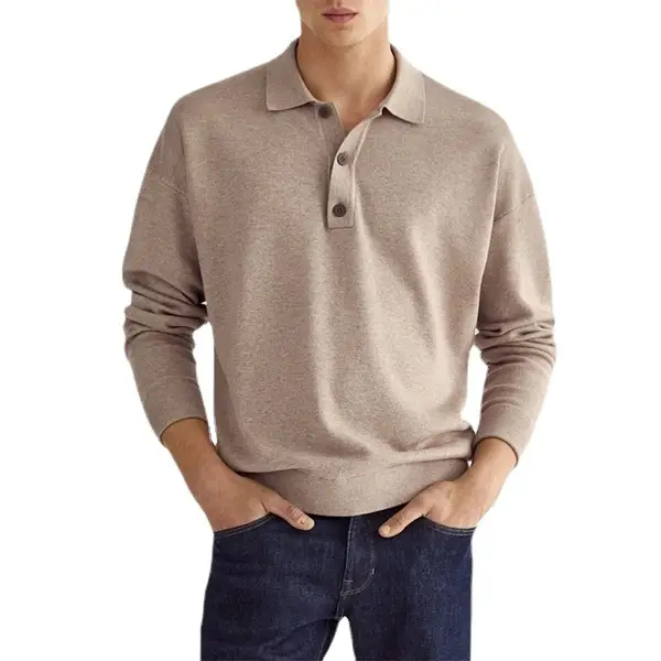 Men's 2022 Polo Shirt V Neck Button Long Sleeve
